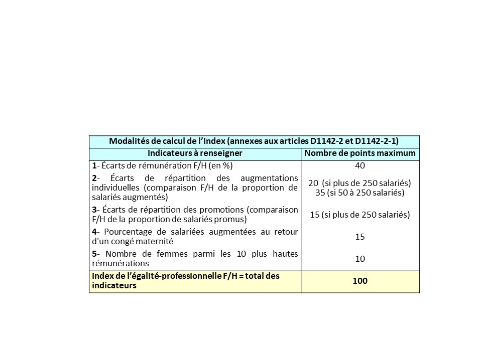 Modalité de calcul de l'Index (annexes aux articles D1142-2 et D1142-2-1)