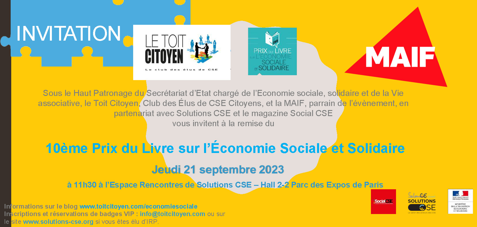 Invitation Remise Prix du Livre ESS, le 21/09 à 11h30 sur le salon  Solutions CSE