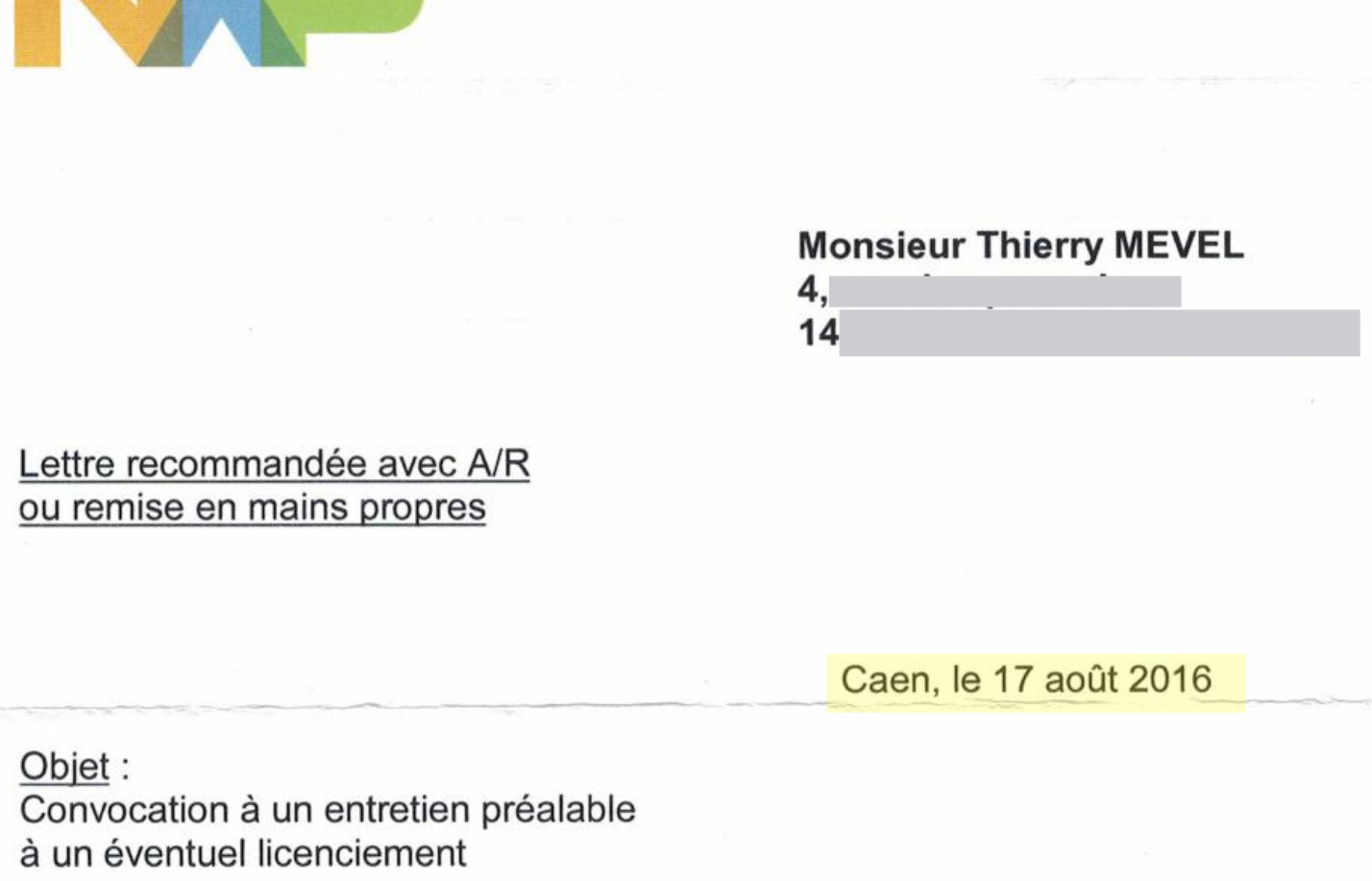 Convocation à un entretien préalable à licenciement