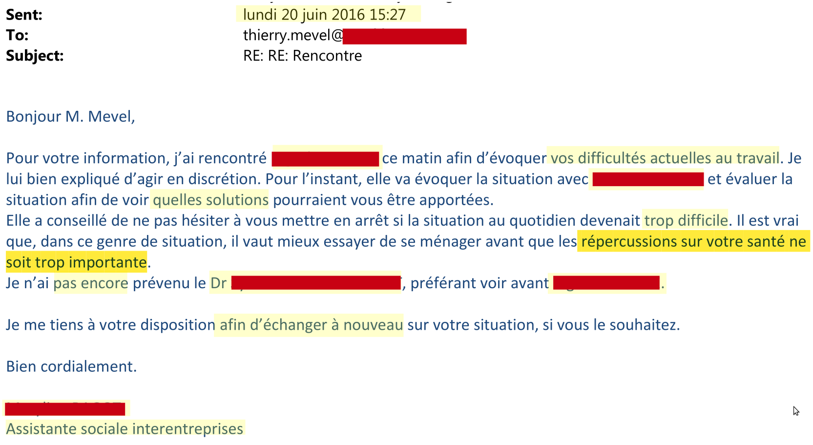 Mail de l'assistante sociale - 20/06/2016