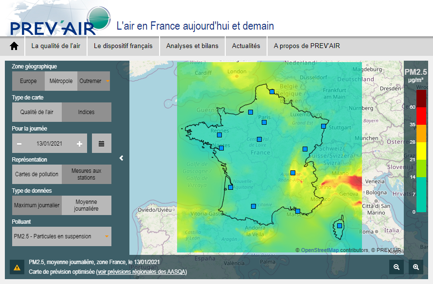 Carte des prévisions PREVAIR